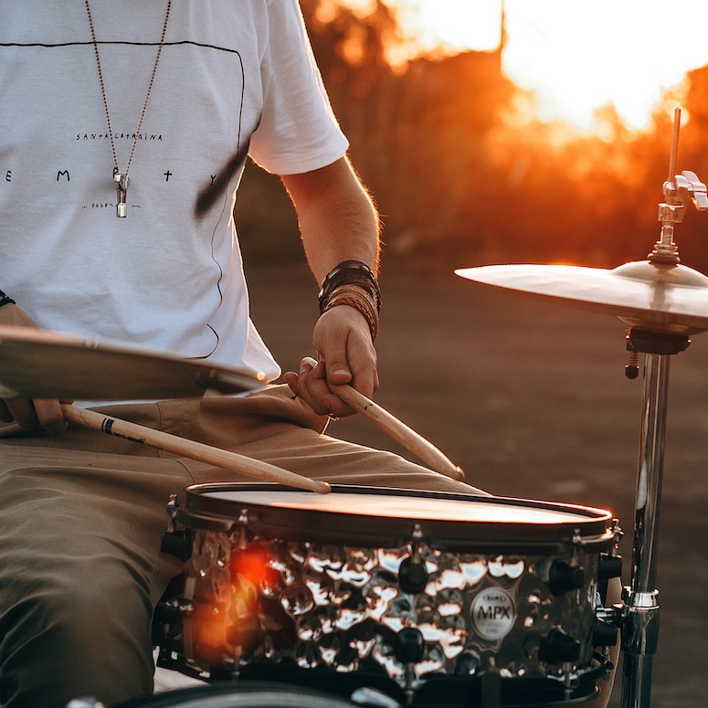 Drummer playing the snare drum
